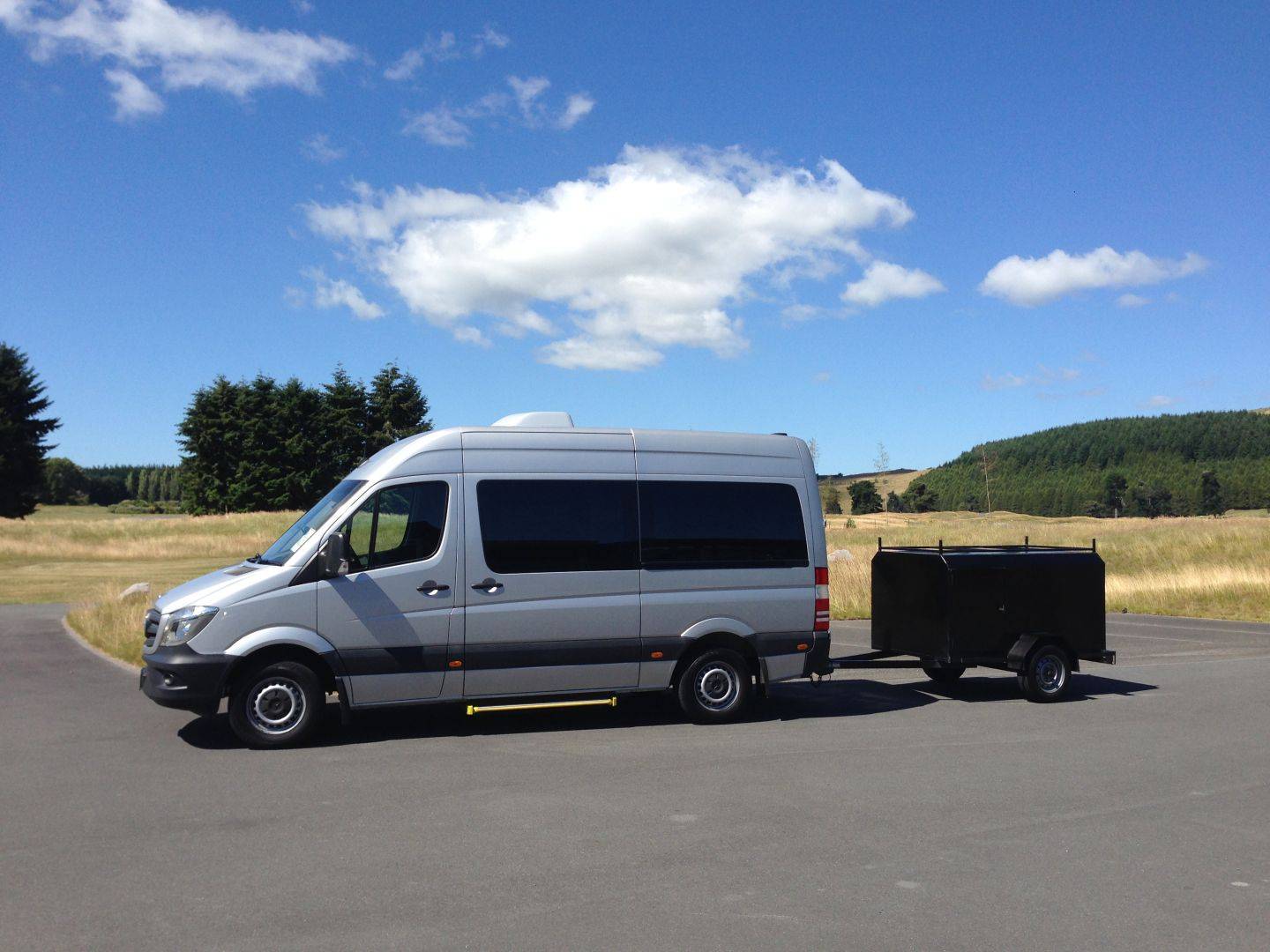 Van with trailer on back